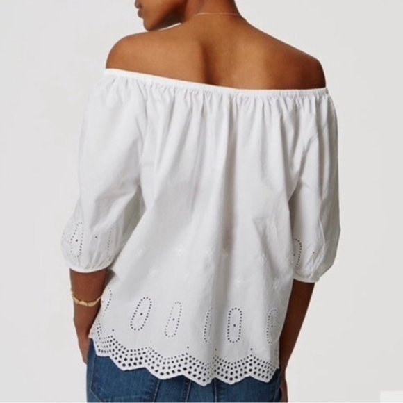 Ann Taylor Loft White Eyelet Off The Shoulder Blouse - Picture 12 of 12